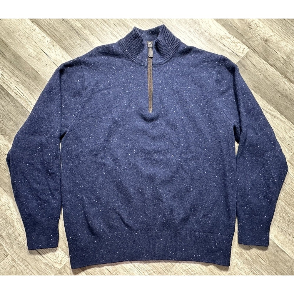 Orvis Sweater Mens Large‎ Navy Blue Speckled Knit Wool 1/4 Zip Casual Pullover